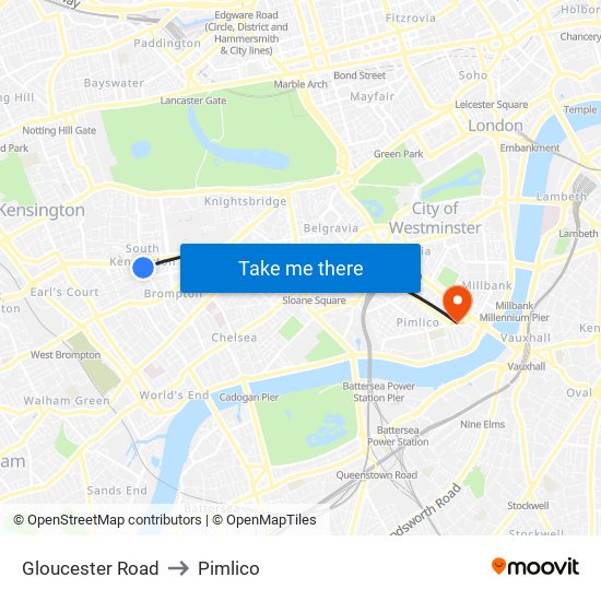 Gloucester Road to Pimlico map