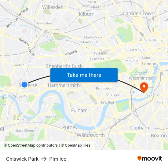 Chiswick Park to Pimlico map