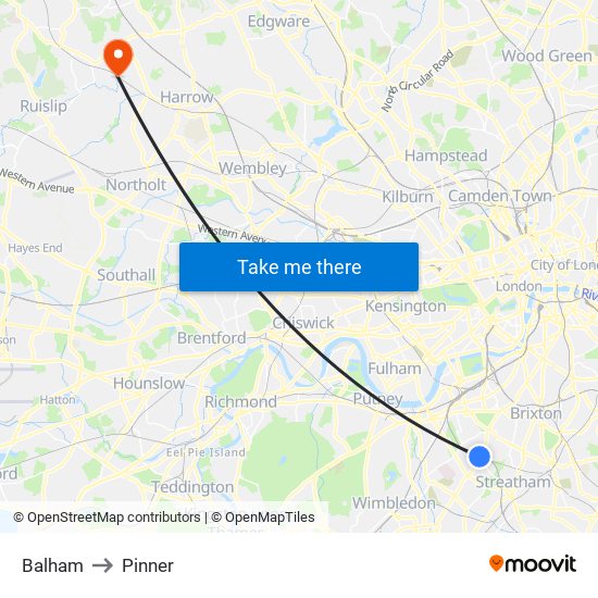 Balham to Pinner map