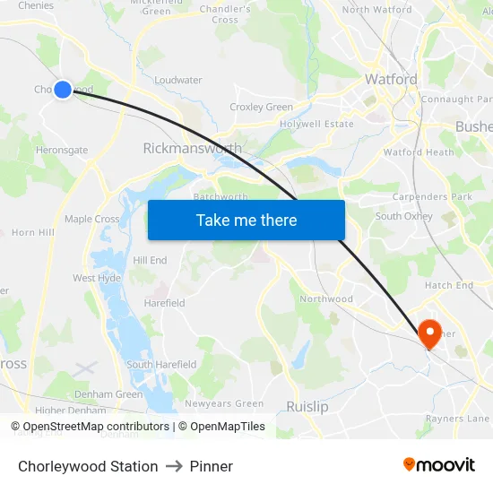 Chorleywood Station to Pinner map