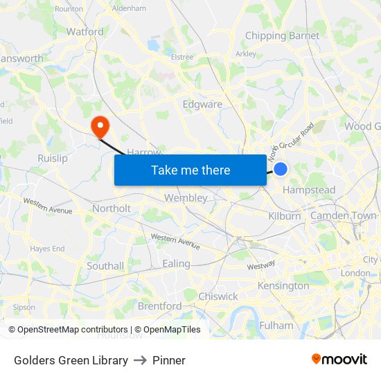 Golders Green Library to Pinner map