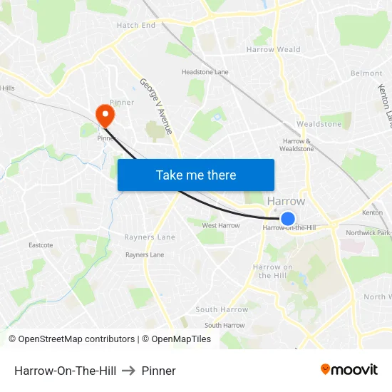Harrow-On-The-Hill to Pinner map