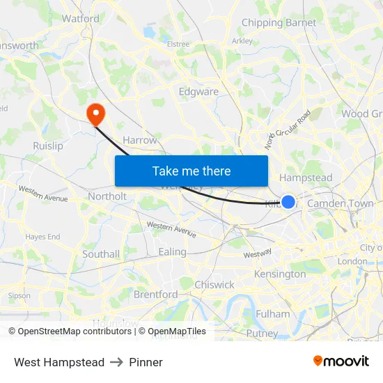 West Hampstead to Pinner map
