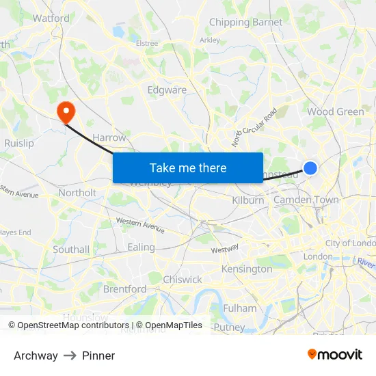 Archway to Pinner map