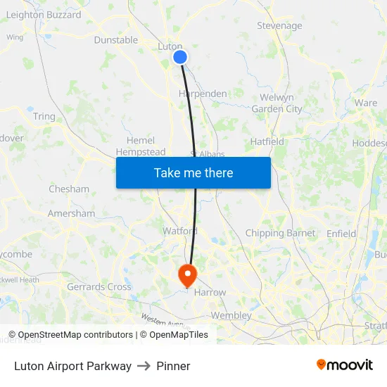 Luton Airport Parkway to Pinner map