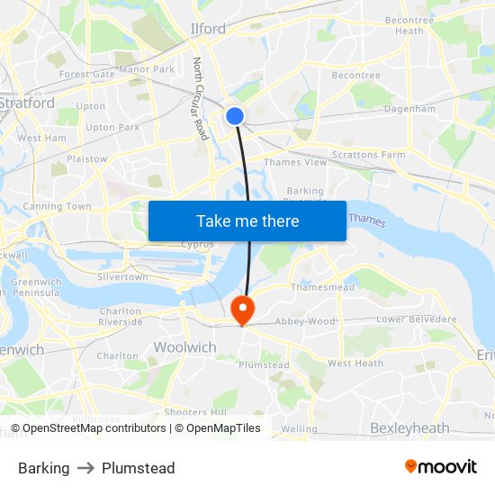 Barking to Plumstead map