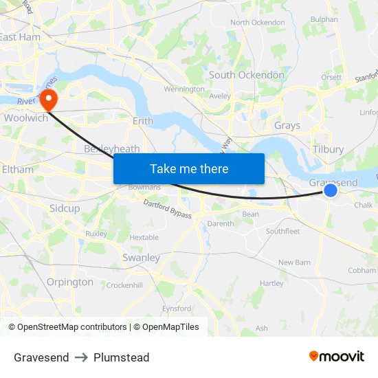 Gravesend to Plumstead map