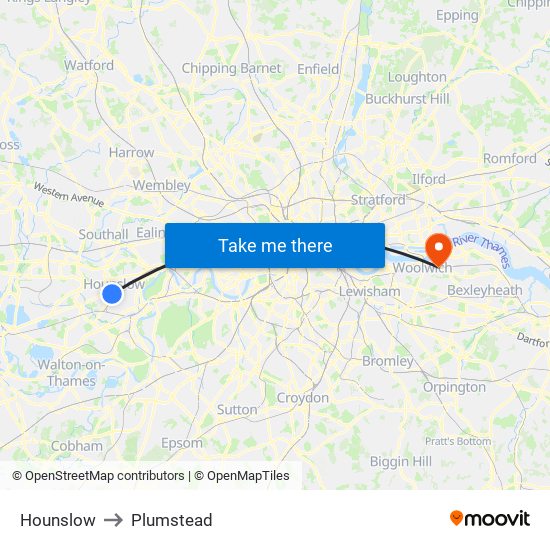 Hounslow to Plumstead map