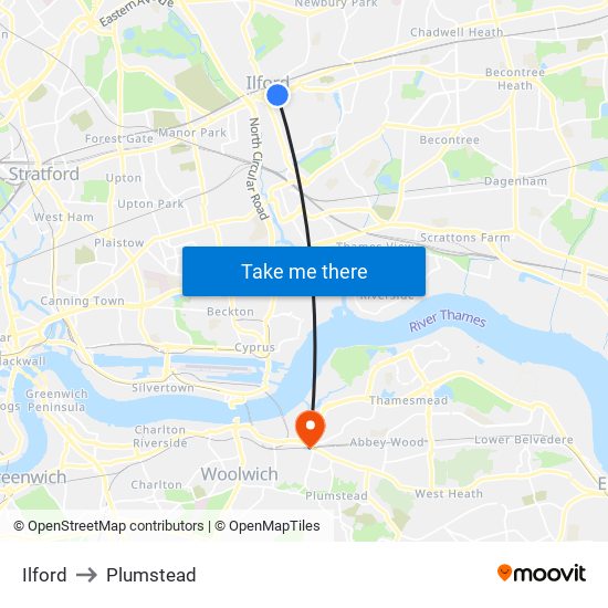 Ilford to Plumstead map