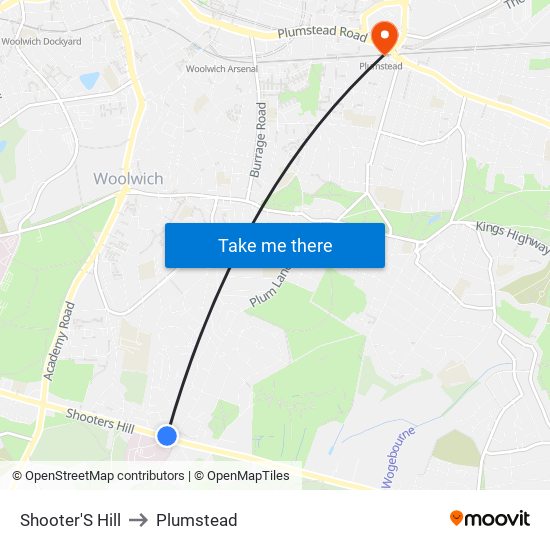 Shooter'S Hill to Plumstead map