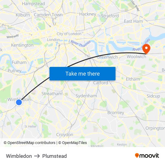 Wimbledon to Plumstead map