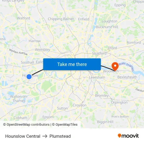 Hounslow Central to Plumstead map