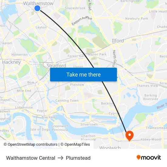 Walthamstow Central to Plumstead map