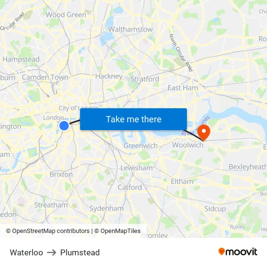 Waterloo to Plumstead map