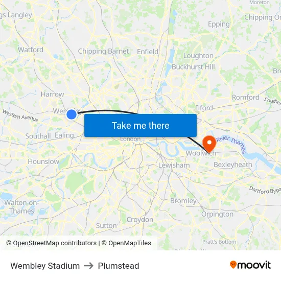 Wembley Stadium to Plumstead map