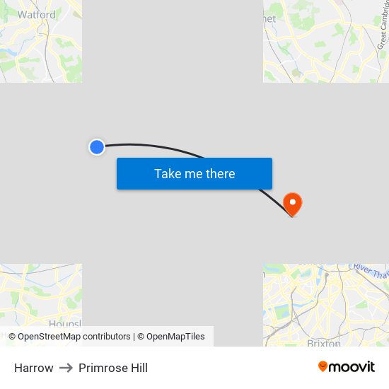 Harrow to Primrose Hill map