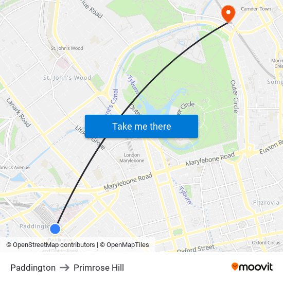 Paddington to Primrose Hill map