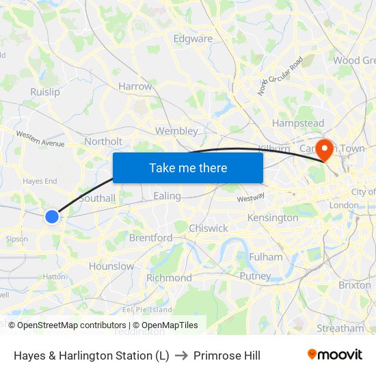 Hayes & Harlington Station (L) to Primrose Hill map