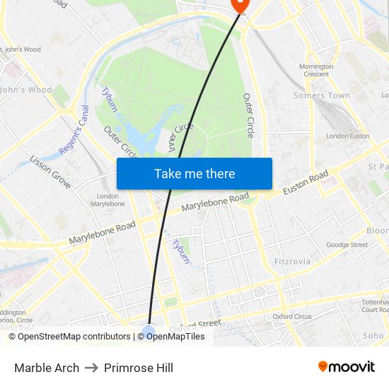 Marble Arch to Primrose Hill map