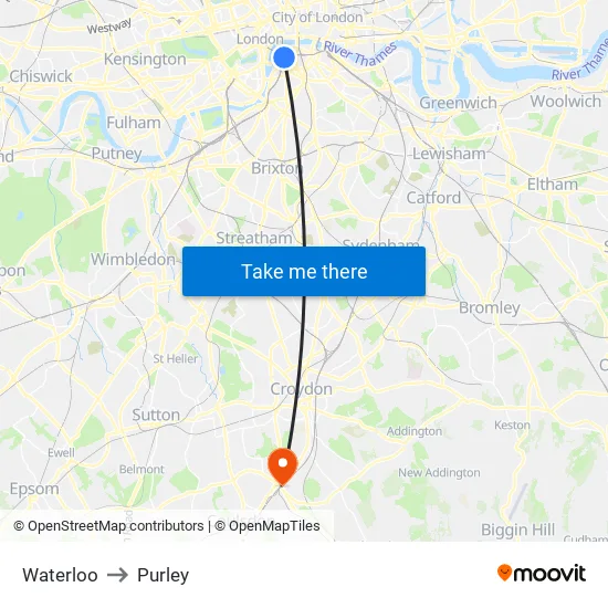 Waterloo to Purley map