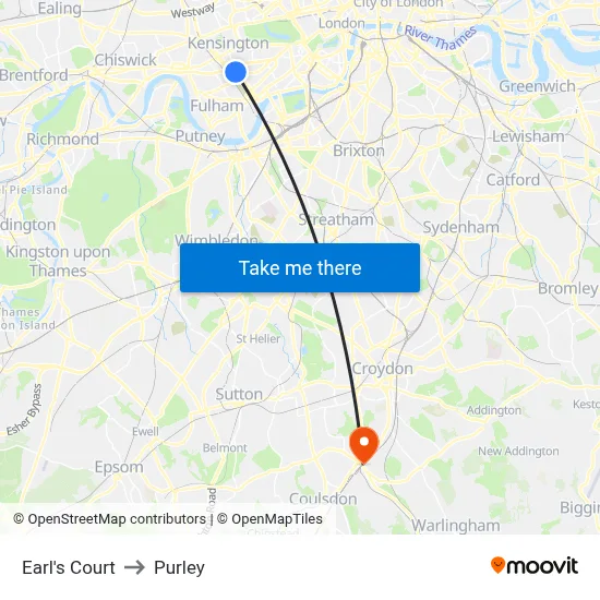 Earl's Court to Purley map