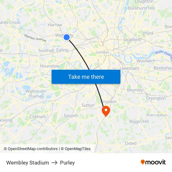 Wembley Stadium to Purley map