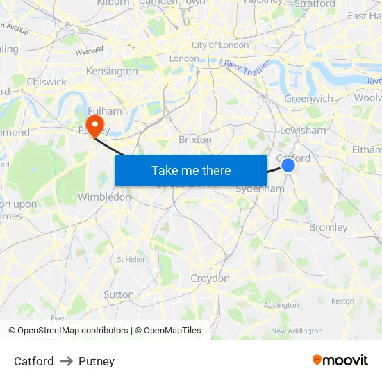 Catford to Putney map