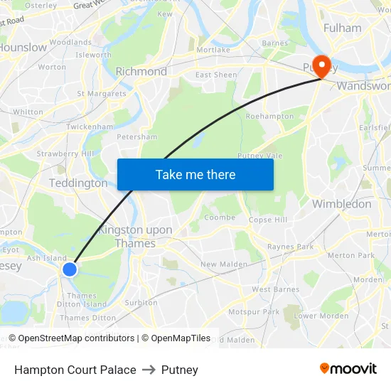 Hampton Court Palace to Putney map