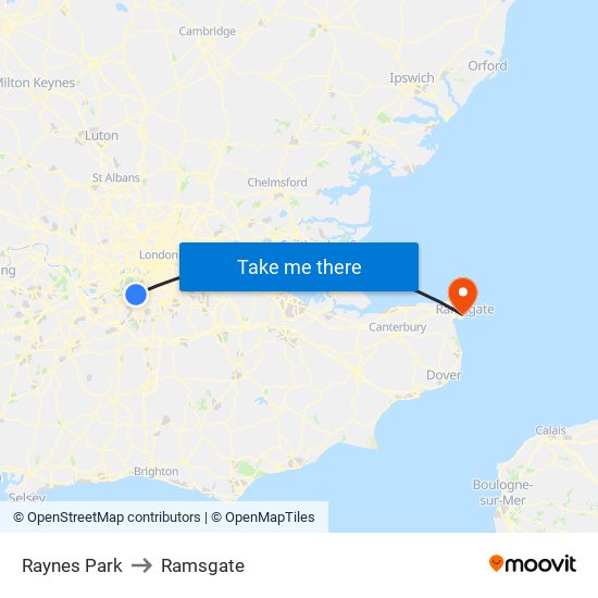 Raynes Park to Ramsgate map