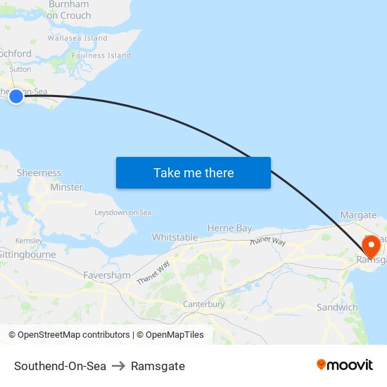 Southend-On-Sea to Ramsgate map