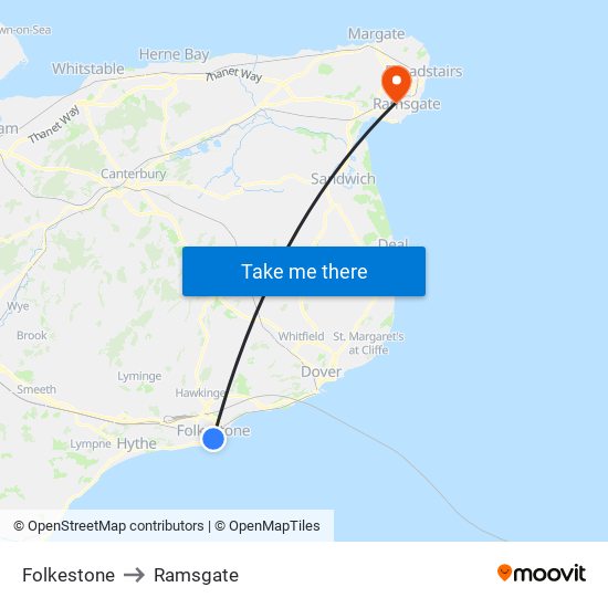 Folkestone to Ramsgate map