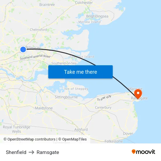 Shenfield to Ramsgate map