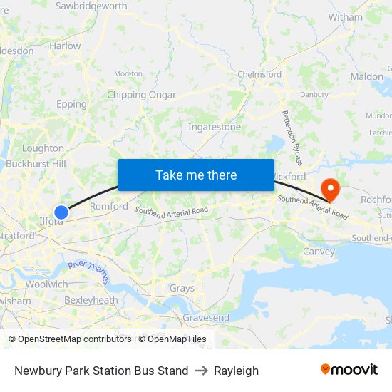 Newbury Park Station Bus Stand to Rayleigh map