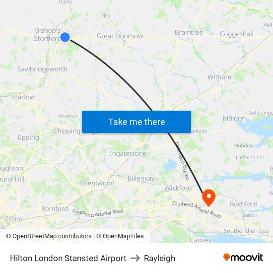Hilton London Stansted Airport to Rayleigh map