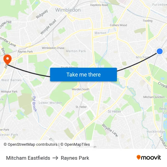 Mitcham Eastfields to Raynes Park map