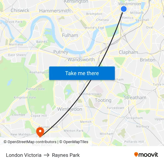 London Victoria to Raynes Park map