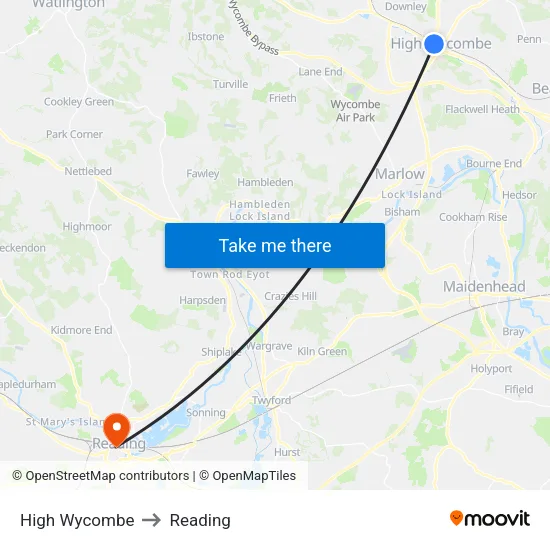 High Wycombe to Reading map