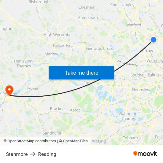 Stanmore to Reading map