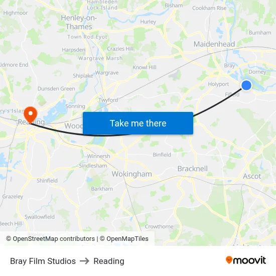 Bray Film Studios to Reading map