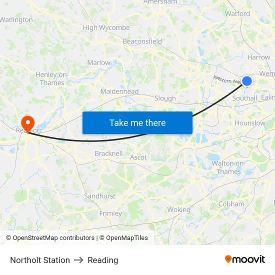 Northolt Station to Reading map