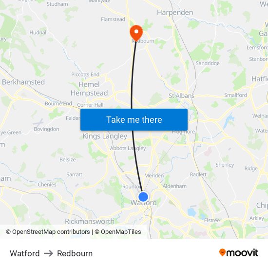 Watford to Redbourn map