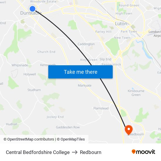 Central Bedfordshire College to Redbourn map