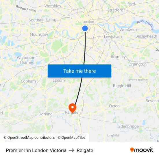 Premier Inn London Victoria to Reigate map