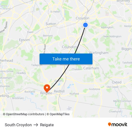 South Croydon to Reigate map