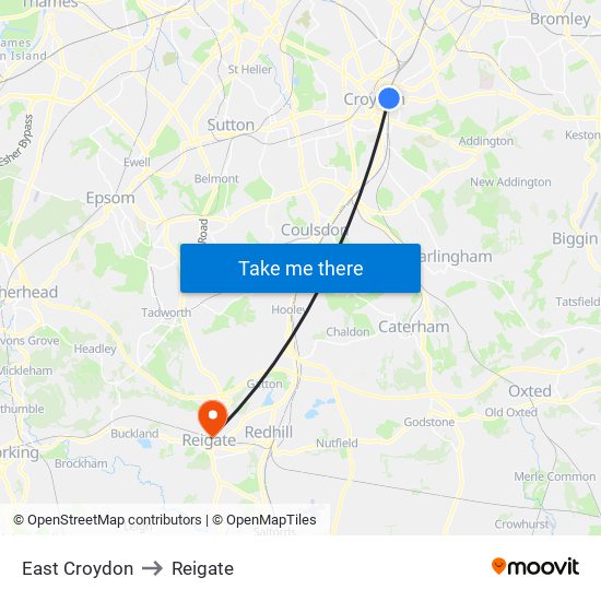 East Croydon to Reigate map