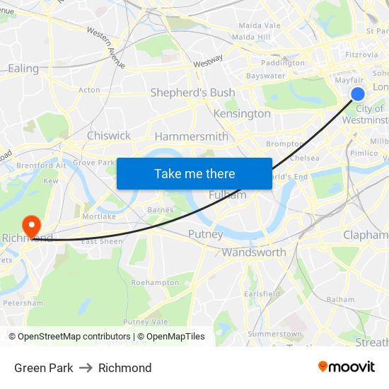 Green Park to Richmond map