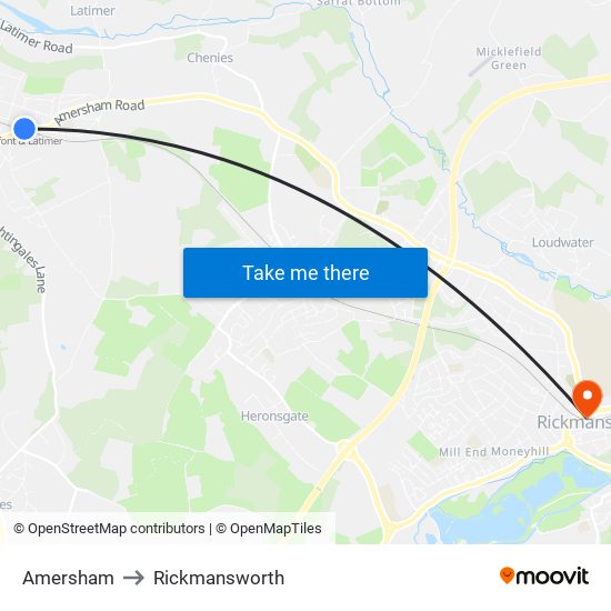 Amersham to Rickmansworth map