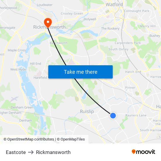 Eastcote to Rickmansworth map