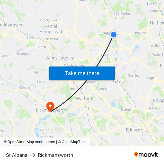 St Albans to Rickmansworth map