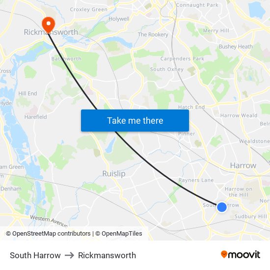 South Harrow to Rickmansworth map